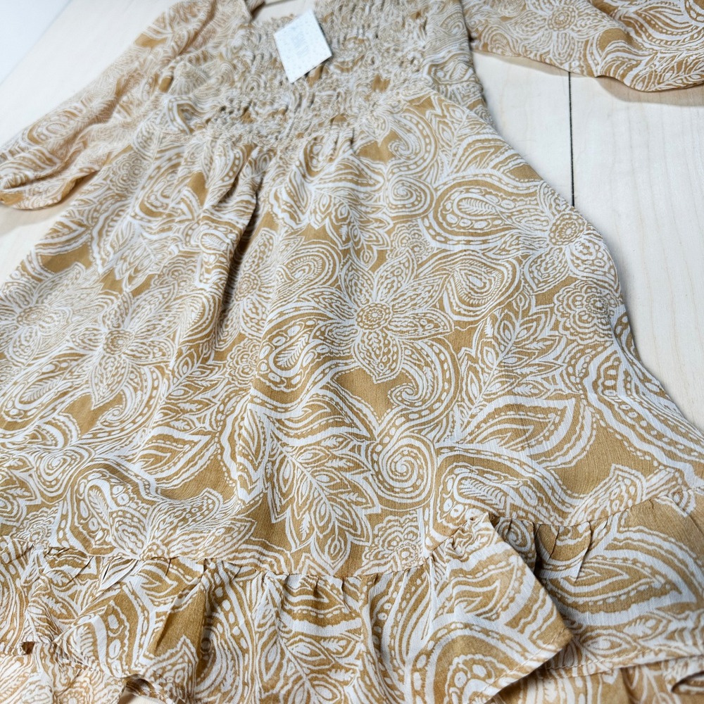 NWT - Sienna Sky Sundress Beige White Flowers Balloon Sleeve Dress Women's S - Picture 4 of 9